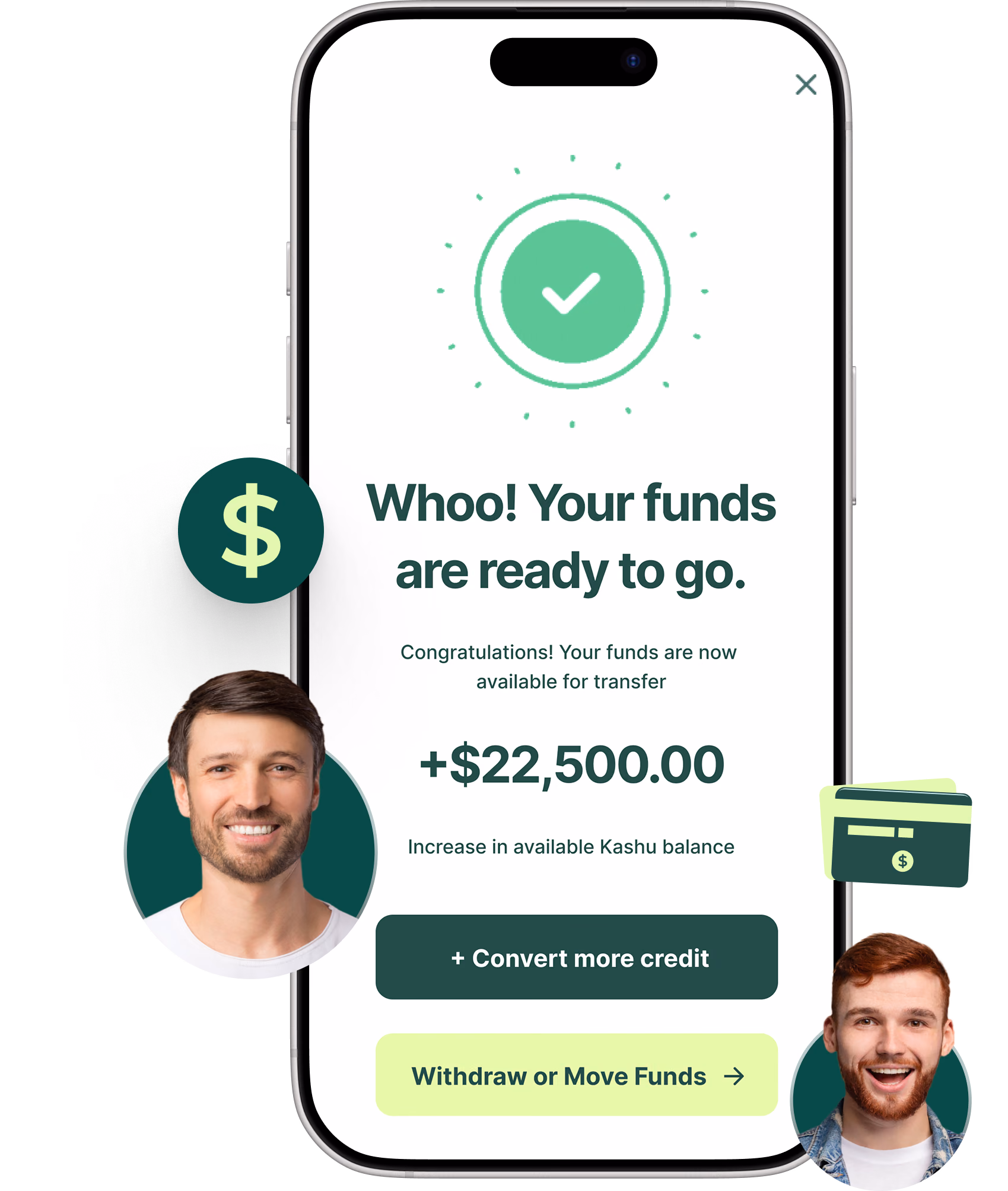 The Kashu app showing a customer's funds ready to withdraw