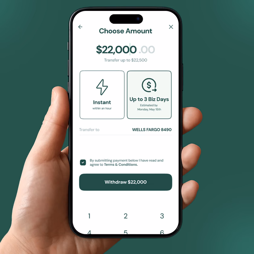 Choosing a withdrawal amount in the Kashu Wallet
